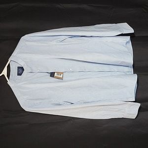 Charles Tyrwhitt Oxford collarless shirt mens m blue stripe nwt